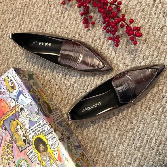NEW Jeffrey Campbell Viona Metallic Pointed Toe Loafer Size 6 Low Round Heel